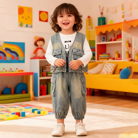 PocketPro Denim 3-Piece Set (Sleeveless Denim Jacket)