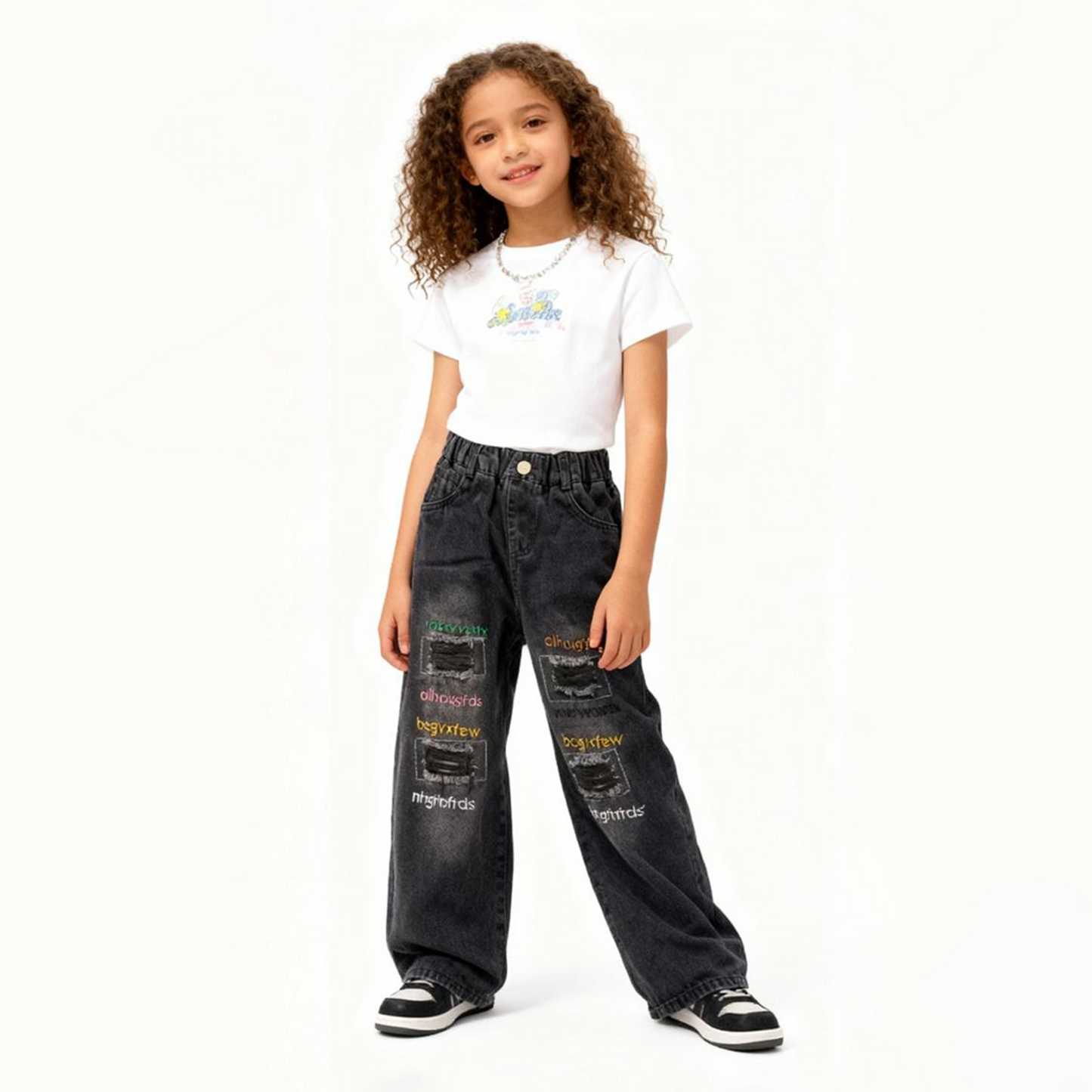 Urban Patch Multicolor Embroidered Jeans (Black alm)