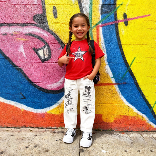 Disney Mickey Mouse Sketch Print Kids Jeans (White alm)