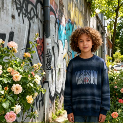 Premium Washed Denim-Style Sweatshirt for Kids (Gray & blue)