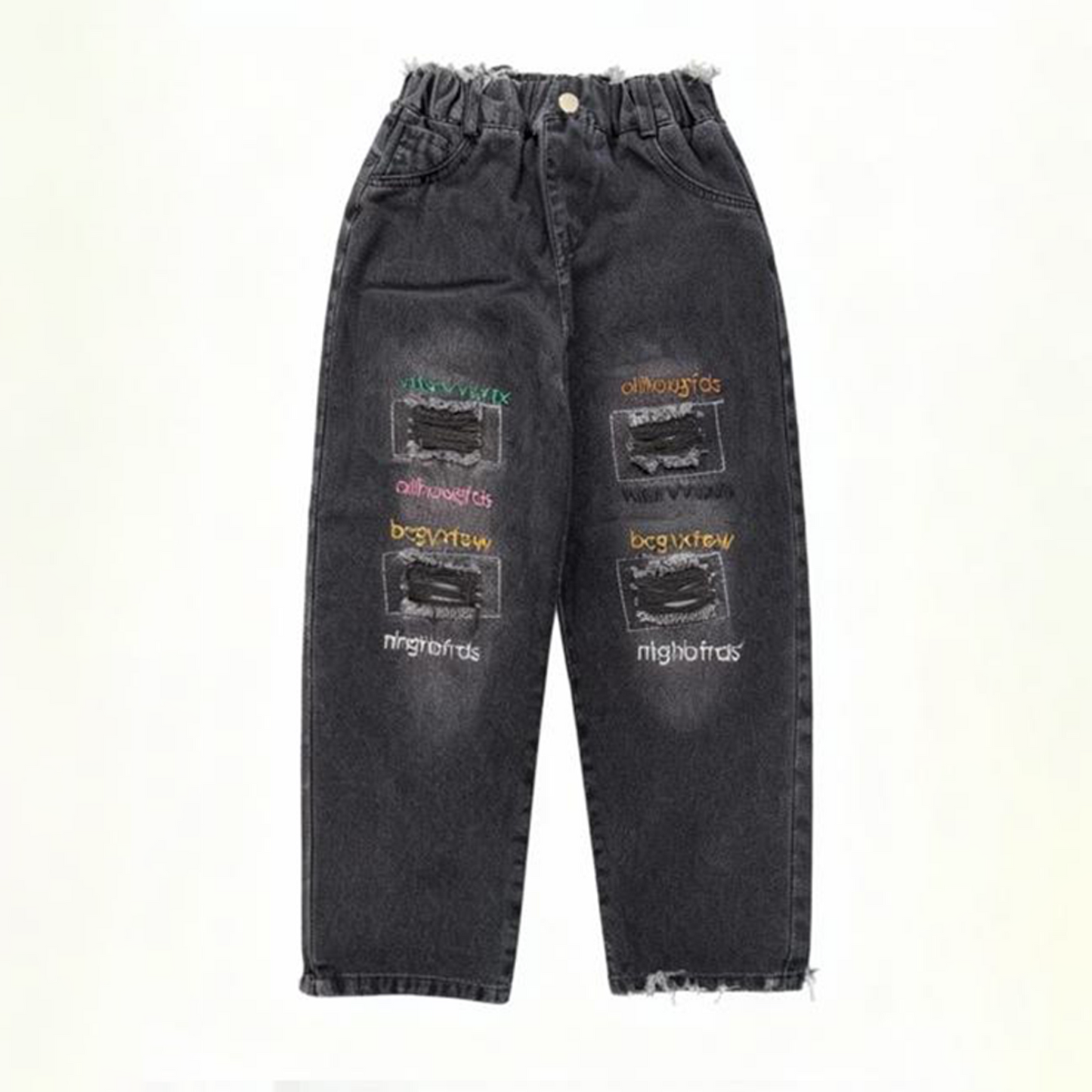Urban Patch Multicolor Embroidered Jeans (Black alm)