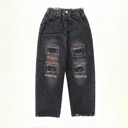 Urban Patch Multicolor Embroidered Jeans (Black alm)