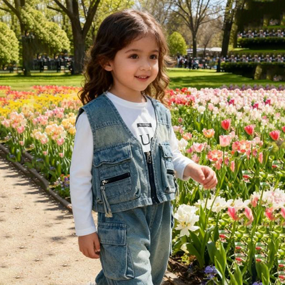 PocketPro Denim 3-Piece Set (Sleeveless Denim Jacket)