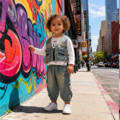 PocketPro Denim 3-Piece Set (Sleeveless Denim Jacket)