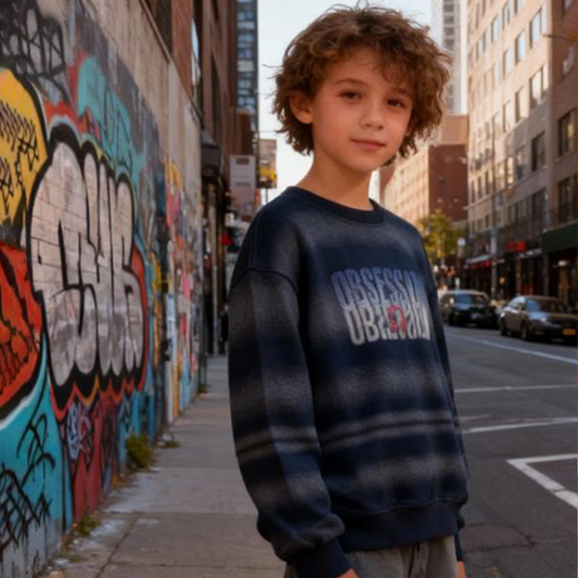 Premium Washed Denim-Style Sweatshirt for Kids (Gray & blue)