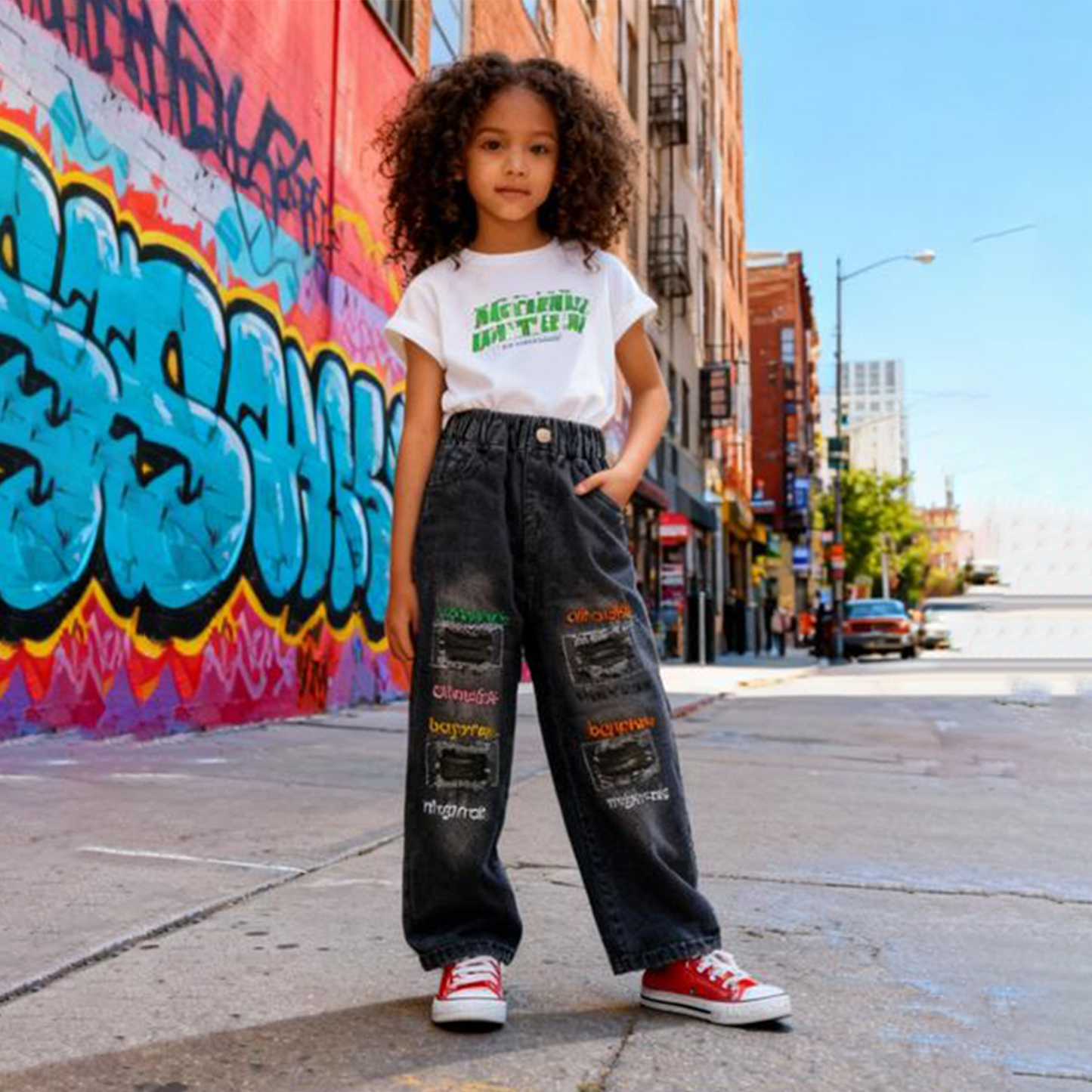 Urban Patch Multicolor Embroidered Jeans (Black alm)