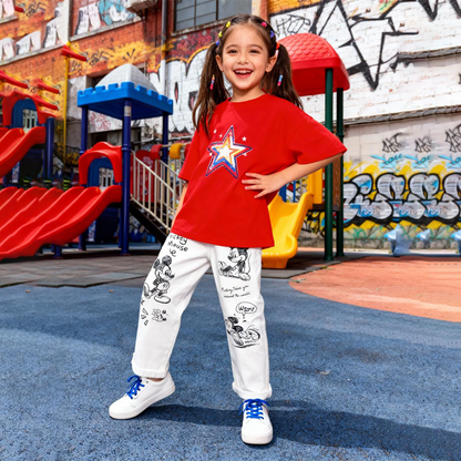 Disney Mickey Mouse Sketch Print Kids Jeans (White alm)