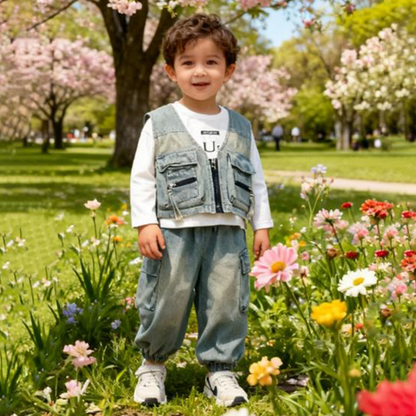 PocketPro Denim 3-Piece Set (Sleeveless Denim Jacket)