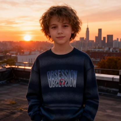 Premium Washed Denim-Style Sweatshirt for Kids (Gray & blue)