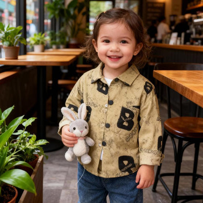 Bold Letter Kids 3 piece Co‑ord Set (Brown shirt with jeans)