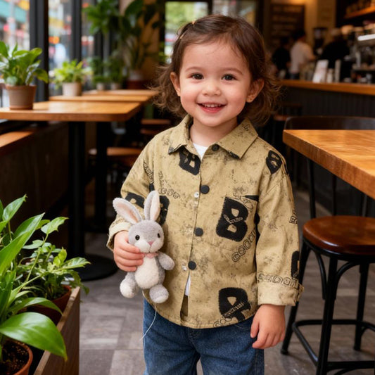 Bold Letter Kids 3 piece Co‑ord Set (Brown shirt with jeans)