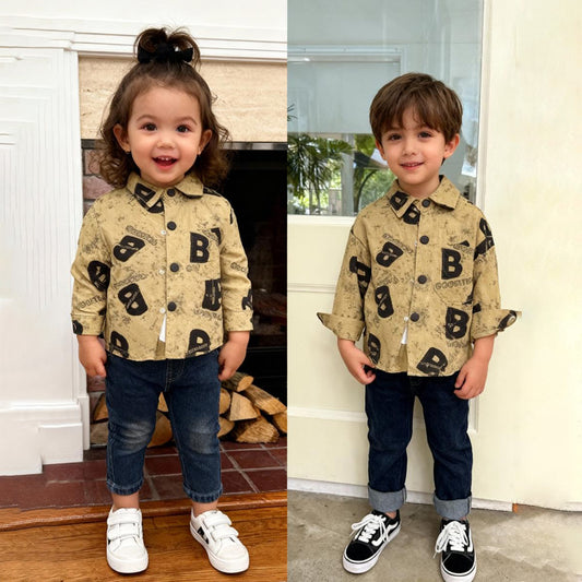 Bold Letter Kids 3 piece Co‑ord Set (Brown shirt with jeans)