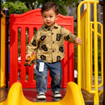 Bold Letter Kids 3 piece Co‑ord Set (Brown shirt with jeans)