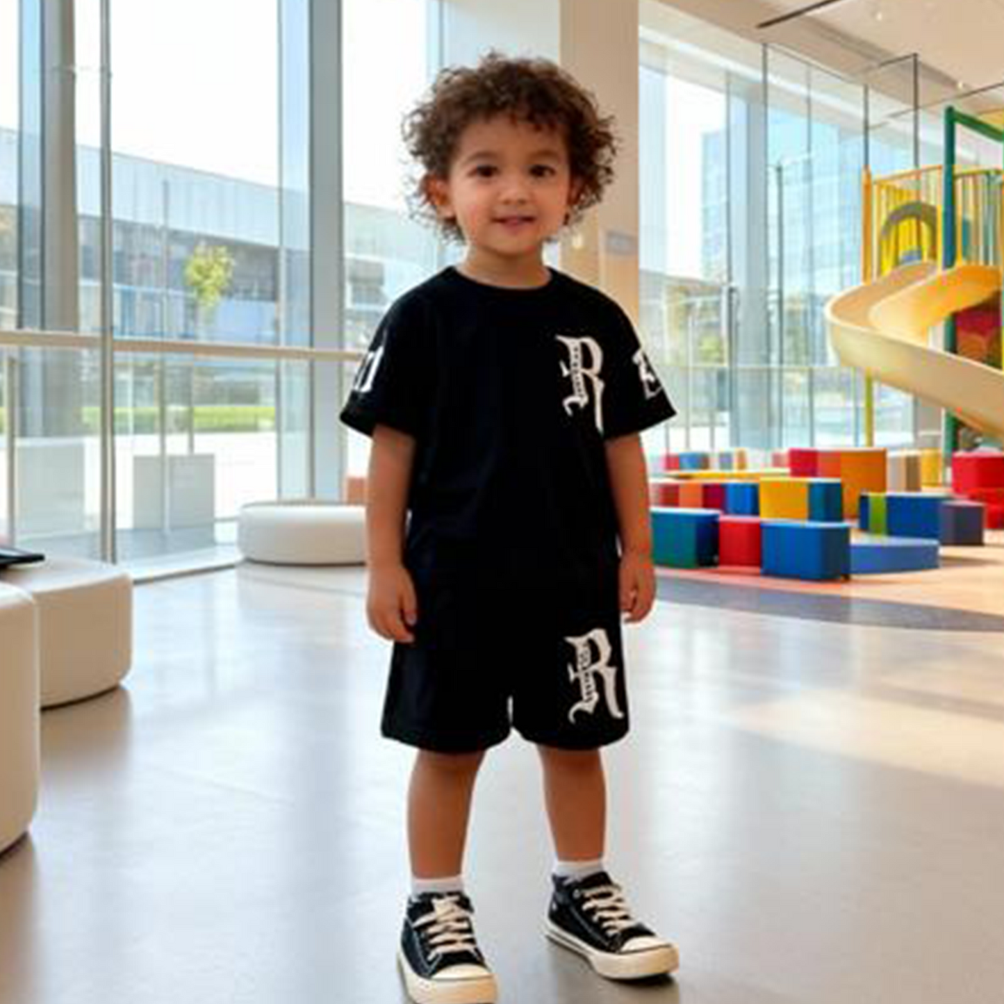 Bold Script Black Shorts Co-ord Set- R (Black)