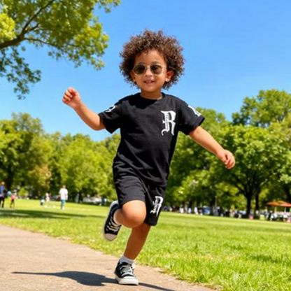 Bold Script Black Shorts Co-ord Set- R (Black)