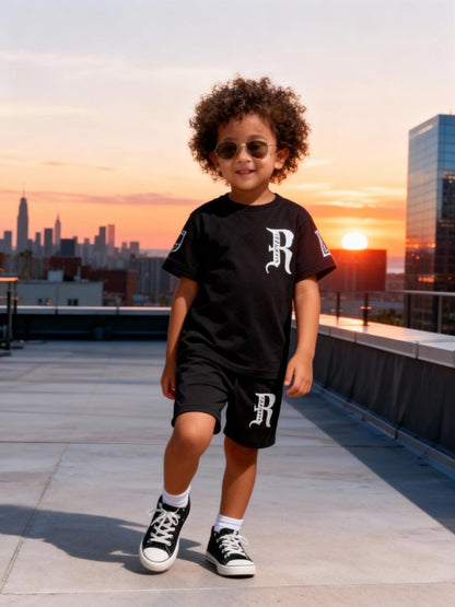 Bold Script Black Shorts Co-ord Set- R (Black)