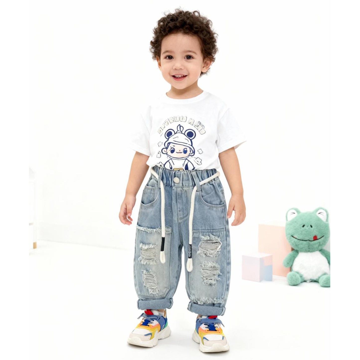 Cloudwash Comfort Ripped Denim Joggers (Torn Light Blue)