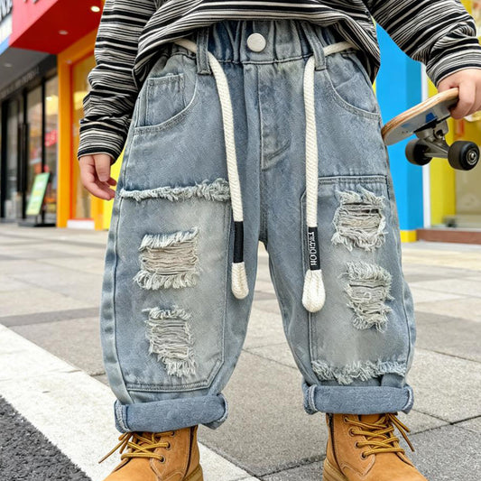 Cloudwash Comfort Ripped Denim Joggers (Torn Light Blue)