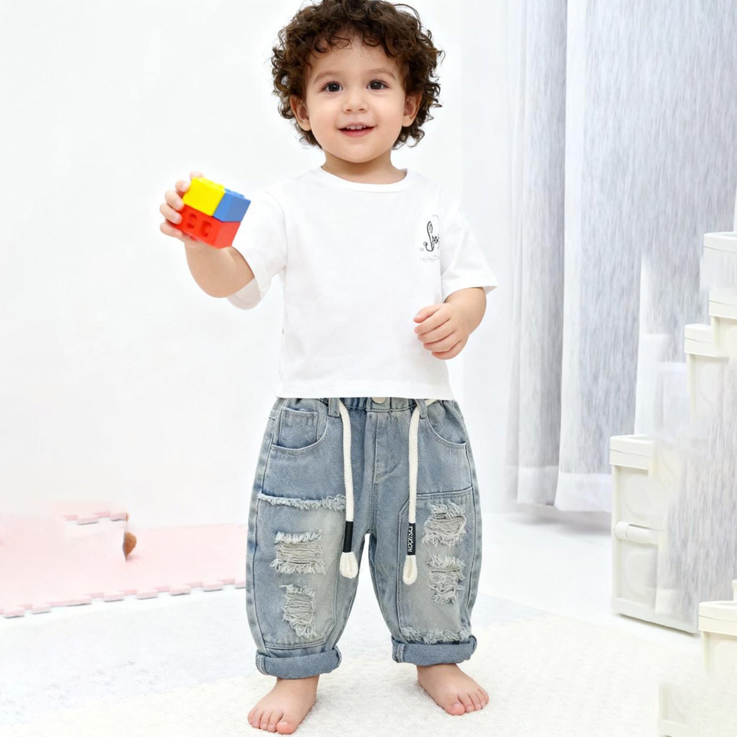 Cloudwash Comfort Ripped Denim Joggers (Torn Light Blue)