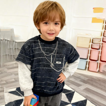 Cozy Grid Layered Sweatshirt (Block grid Black)