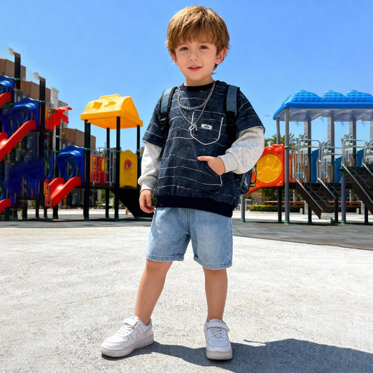 Cozy Grid Layered Sweatshirt (Block grid Black)