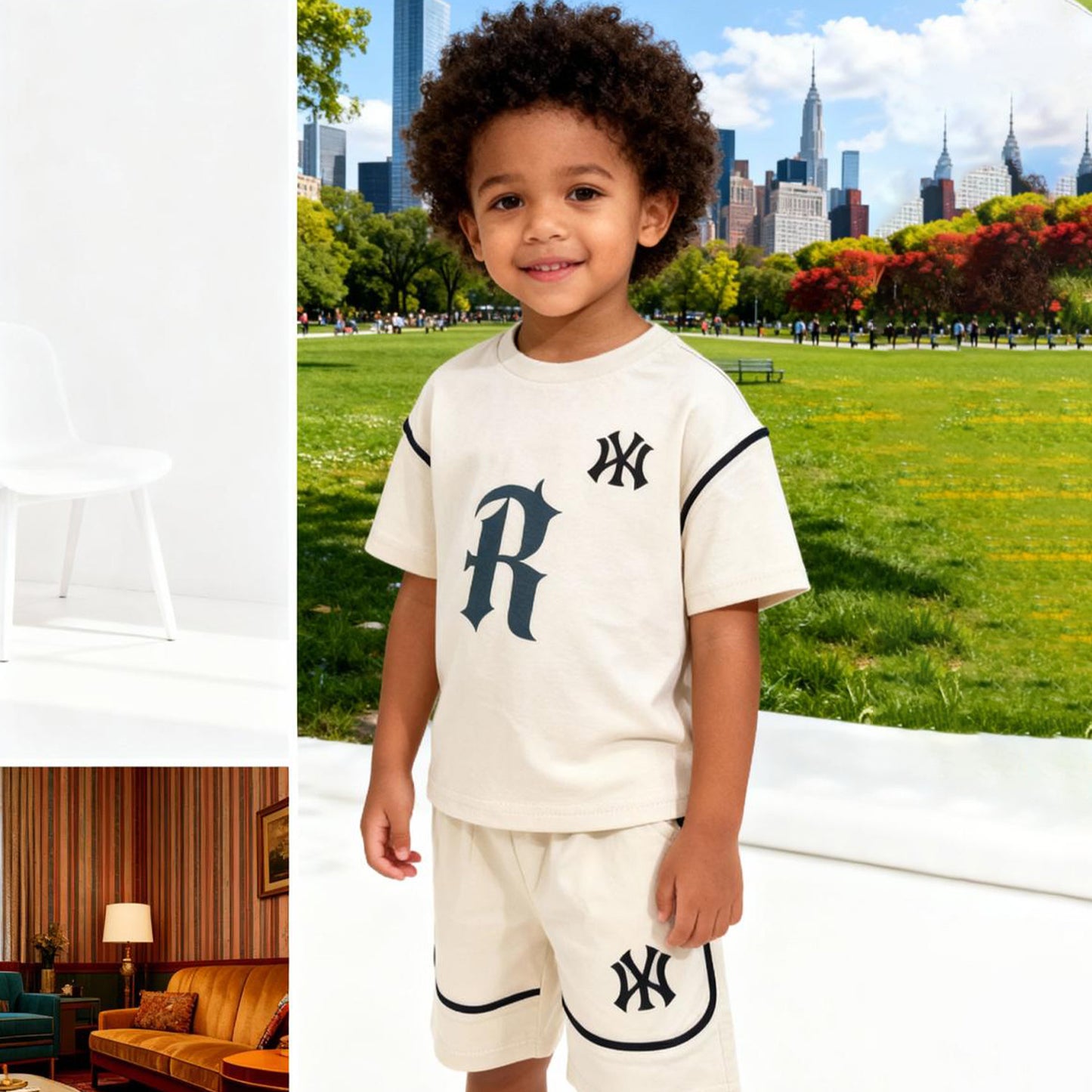 Cream League Varsity Shorts Co-ord Set (Cream)