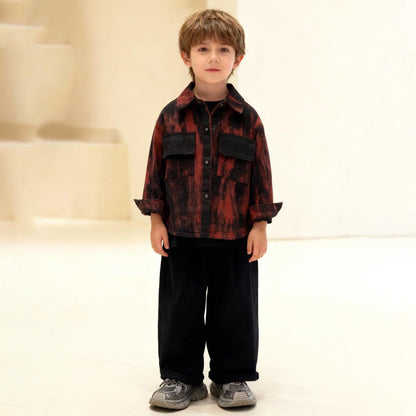 Crimson Fade Utility Denim Jacket (Red & Black)