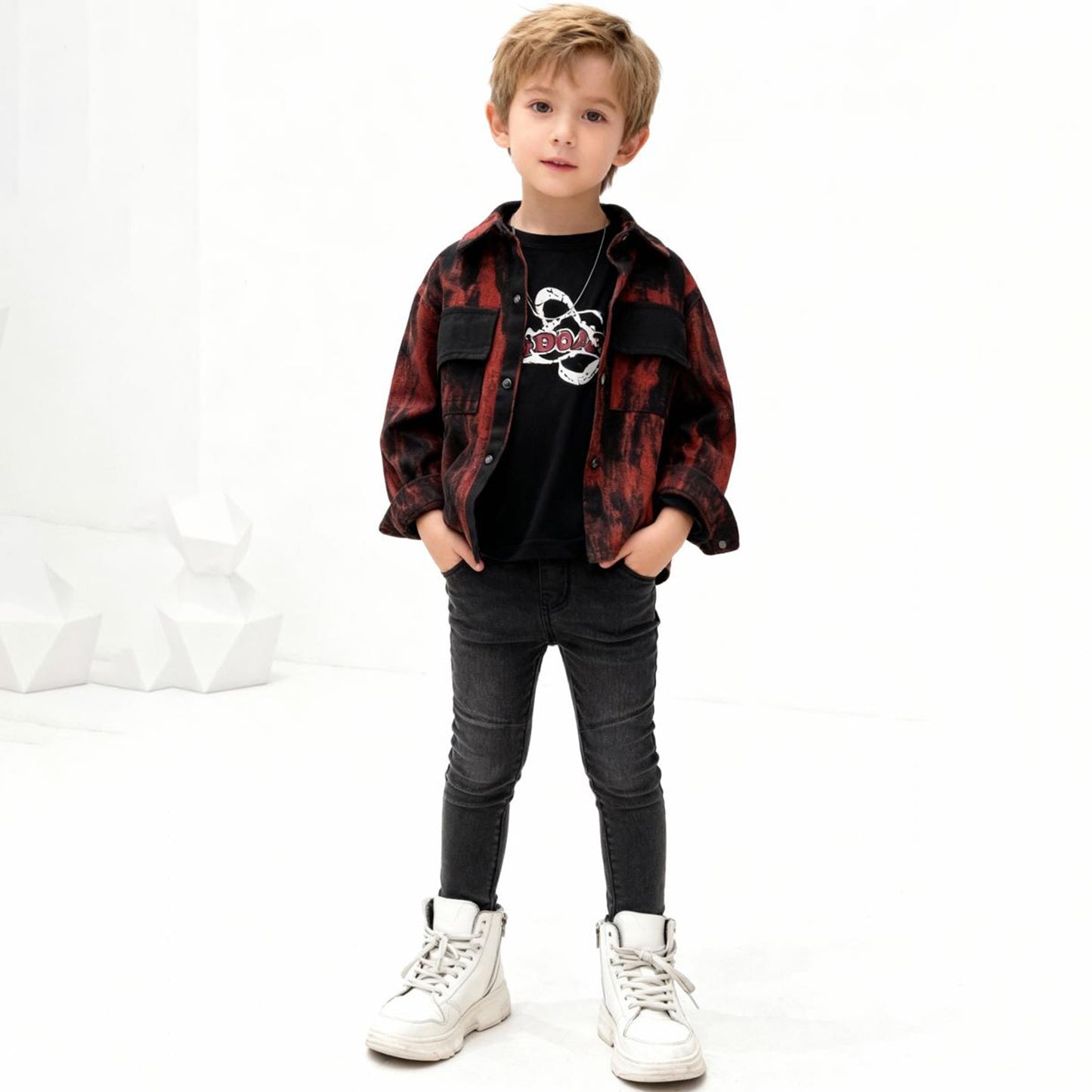 Crimson Fade Utility Denim Jacket (Red & Black)