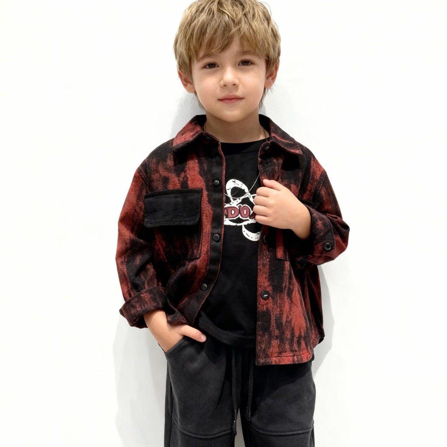 Crimson Fade Utility Denim Jacket (Red & Black)