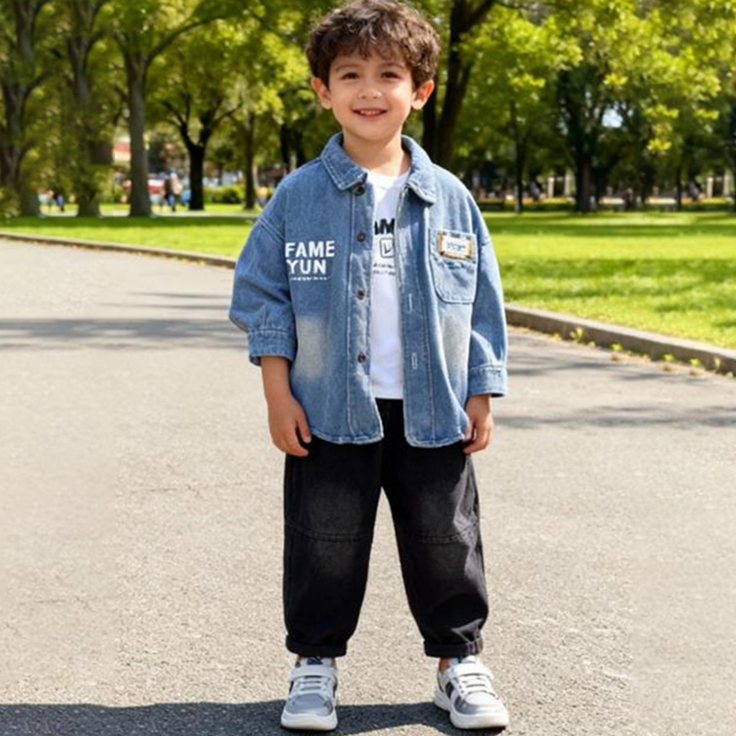 Denim Explorer Kids Co‑ord 3 piece Set (Blue denim shirt with jeans)