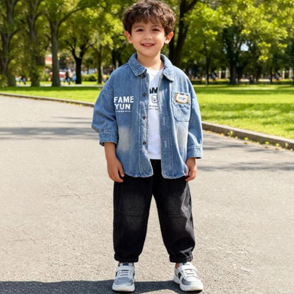 Denim Explorer Kids Co‑ord 3 piece Set (Blue denim shirt with jeans)