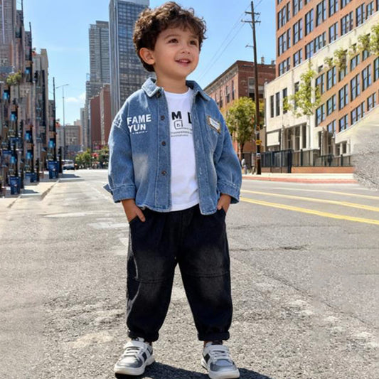 Denim Explorer Kids Co‑ord 3 piece Set (Blue denim shirt with jeans)