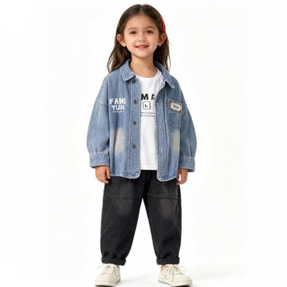 Denim Explorer Kids Co‑ord 3 piece Set (Blue denim shirt with jeans)