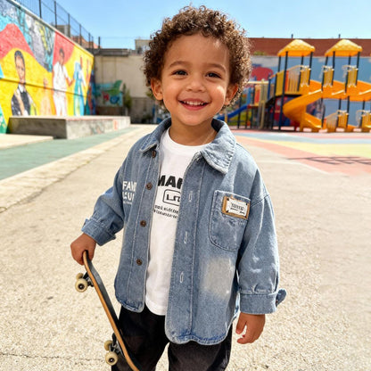 Denim Explorer Kids Co‑ord 3 piece Set (Blue denim shirt with jeans)