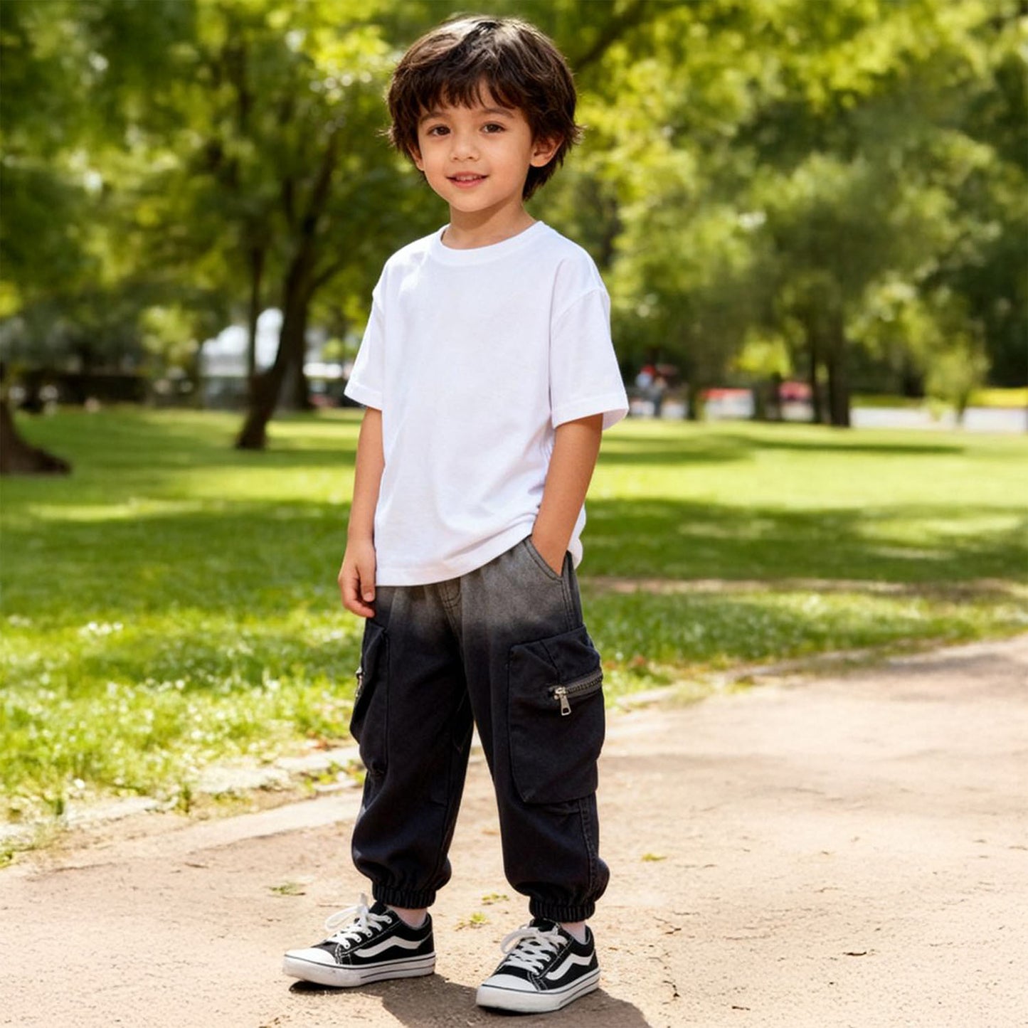 “Shadow Fade Balloon Jeans” (Black & Gray)