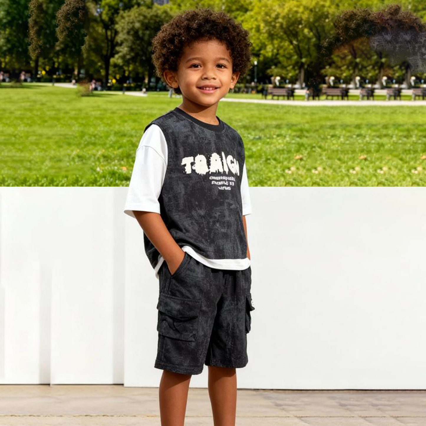 Grey Mist Street Shorts Set (Black & white with Gray shade)