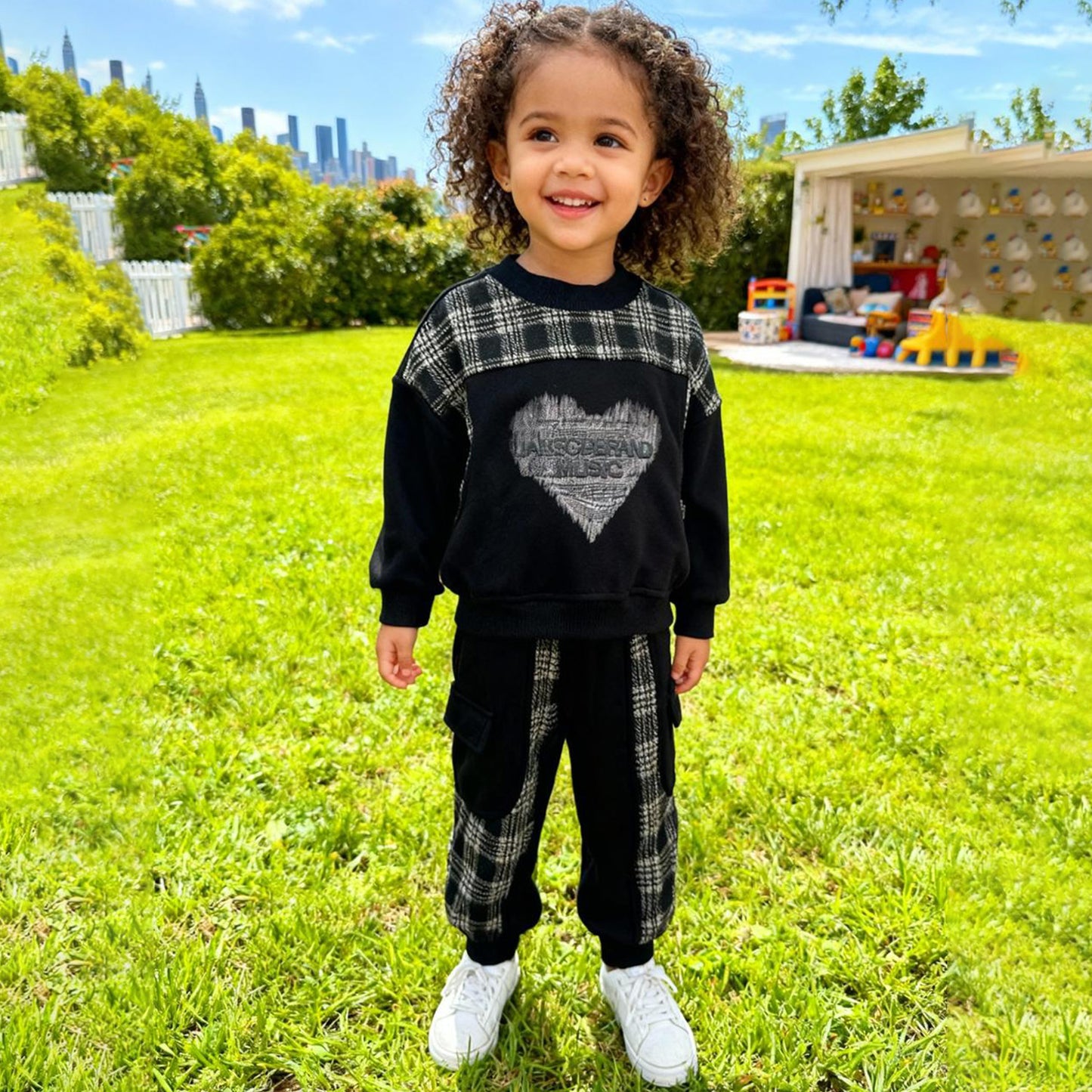 Heart Fleece Co-ord Set (Black & Gray)