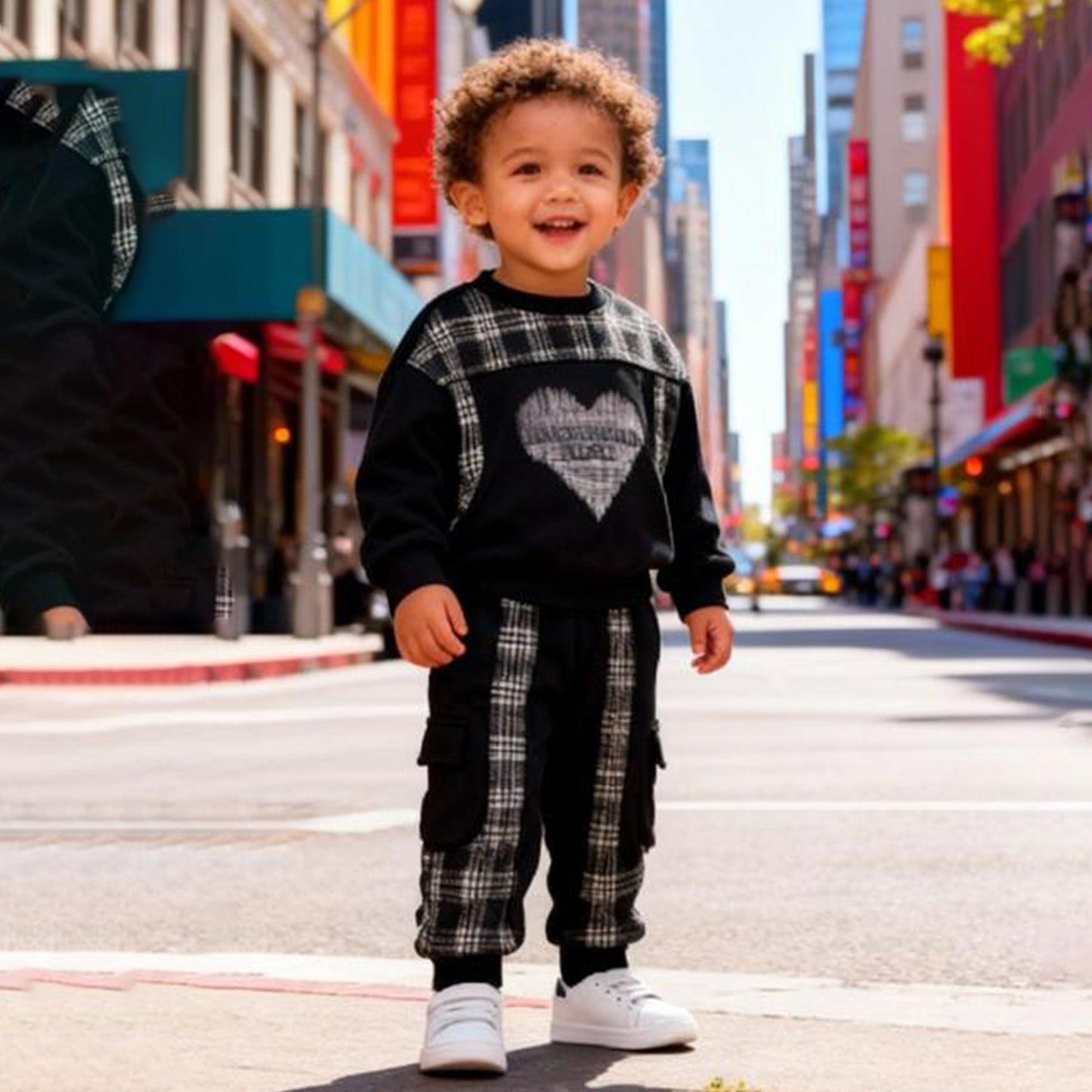 Heart Fleece Co-ord Set (Black & Gray)