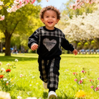 Heart Fleece Co-ord Set (Black & Gray)