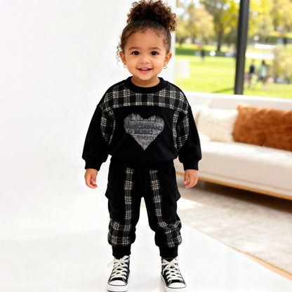 Heart Fleece Co-ord Set (Black & Gray)