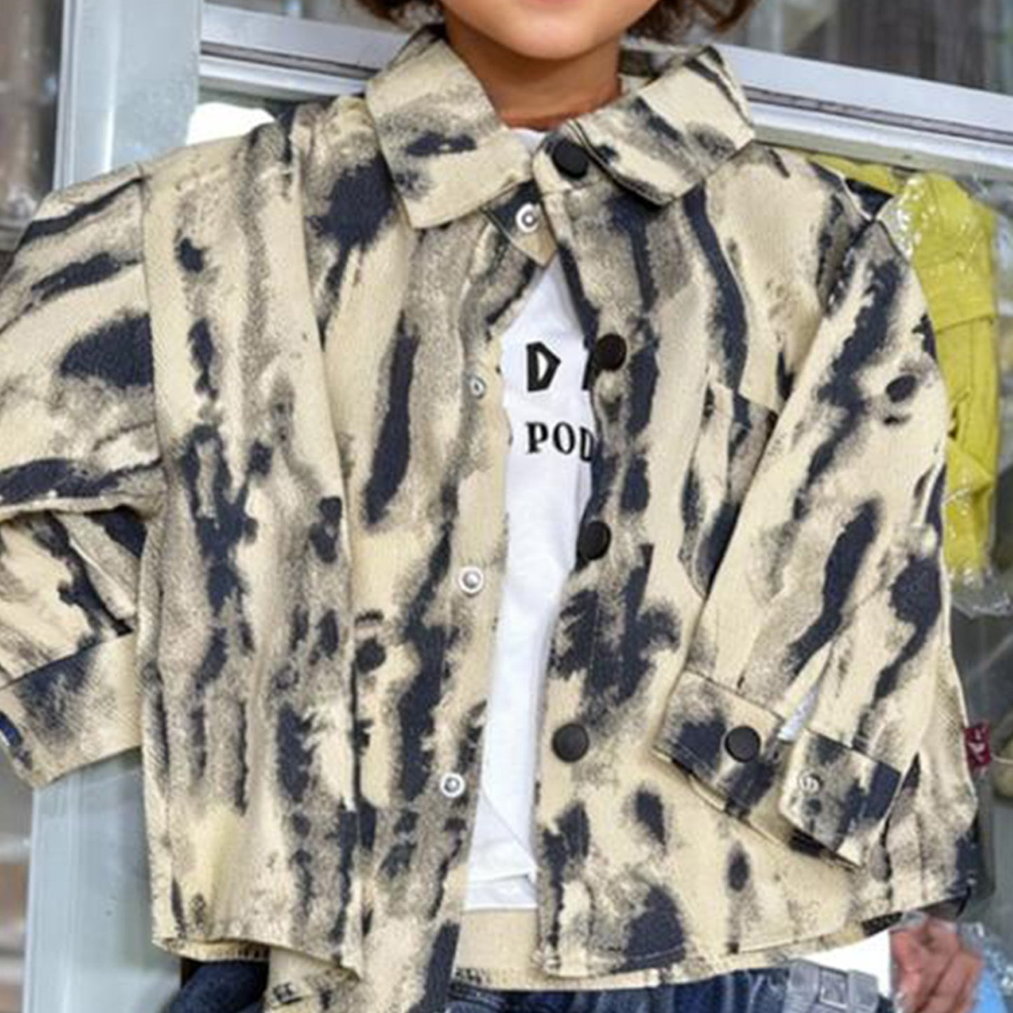 Ink Splash Denim Layered 3 piece Set (Light Beige with Blue)