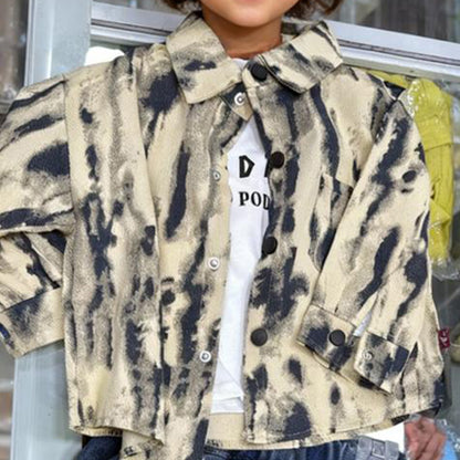 Ink Splash Denim Layered 3 piece Set (Light Beige with Blue)