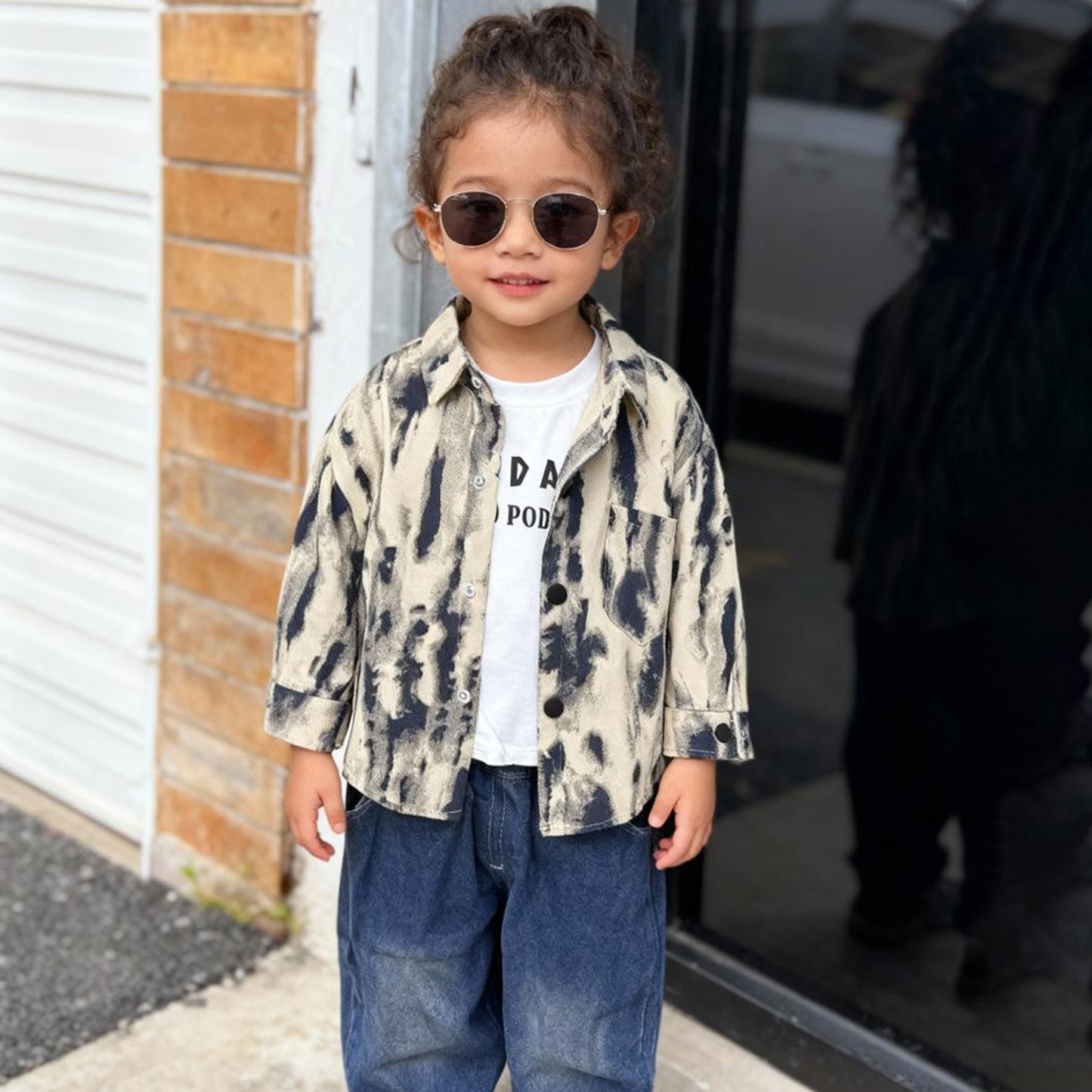 Ink Splash Denim Layered 3 piece Set (Light Beige with Blue)