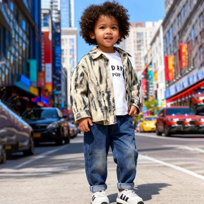 Ink Splash Denim Layered 3 piece Set (Light Beige with Blue)