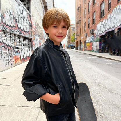 Kids’ Classic Black Faux Leather Moto Jacket