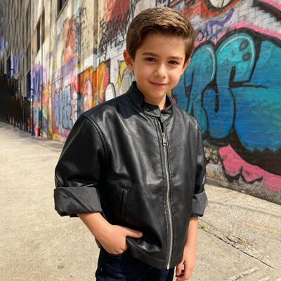 Kids’ Classic Black Faux Leather Moto Jacket
