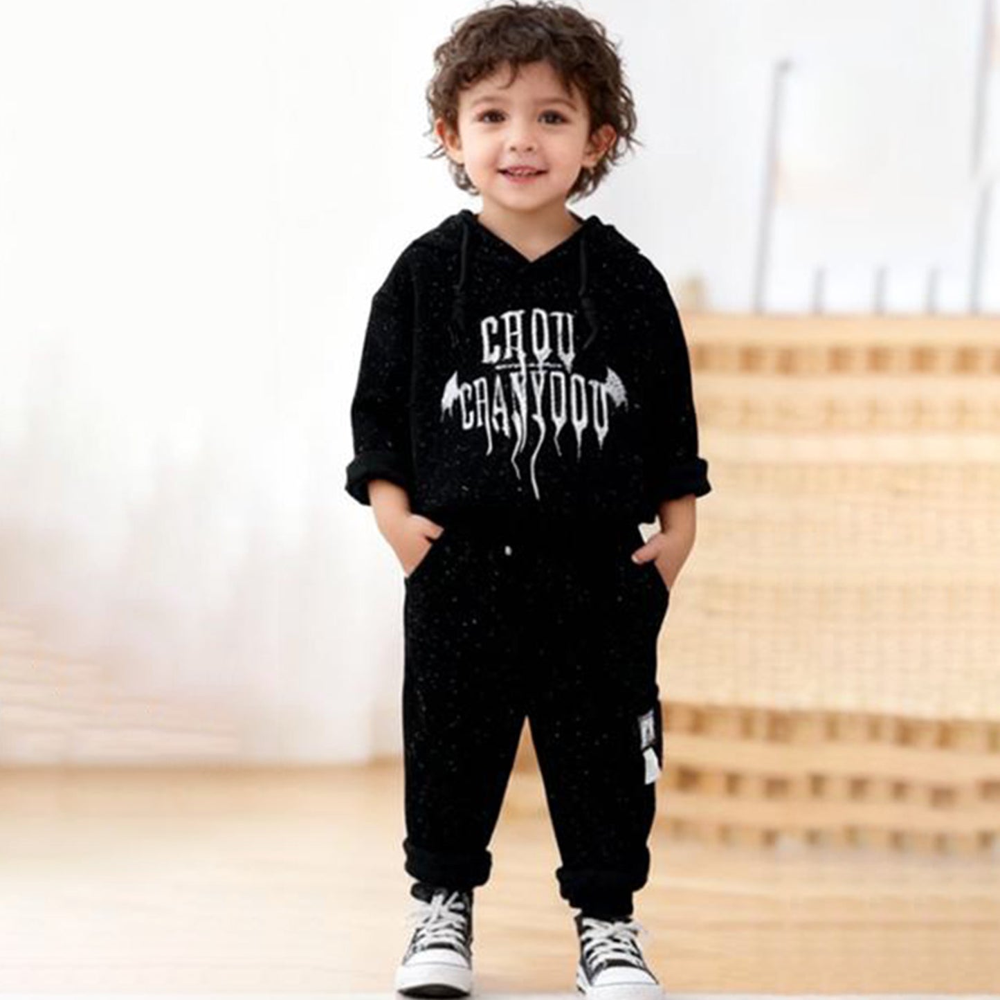 Midnight Street Hoodie Co‑ord Set (Full black with paint-splatter)