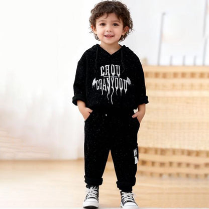 Midnight Street Hoodie Co‑ord Set (Full black with paint-splatter)
