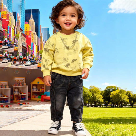 Lemon Fade Denim Co-ord 2 Piece Set (Yello Tee wih jeans)