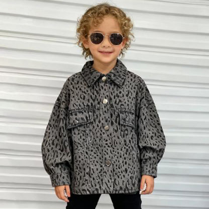 Kids’ Leopard Print Denim Jacket Shirt